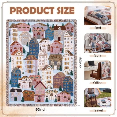Christmas House Woven Throw Blanket 50x60 Inches with Holiday Village Design - CrystalSylara