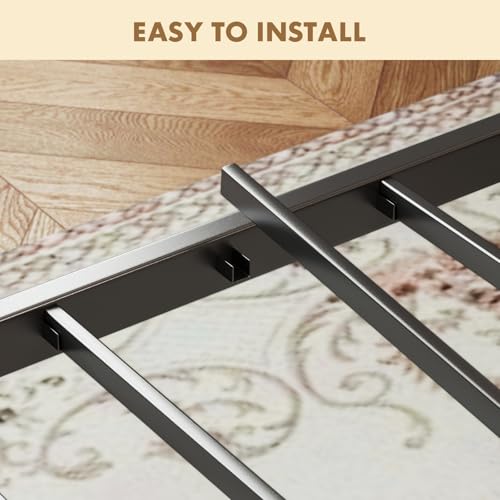 Full Size Metal Bed Frame with Rustic Headboard and Under Bed Storage