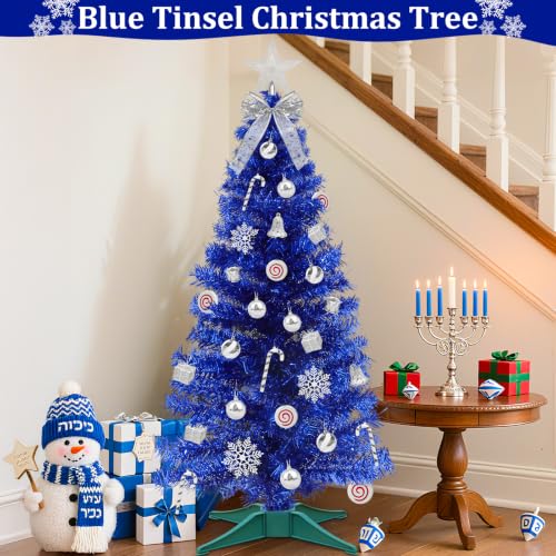 TURNMEON Blue 4 Ft Lighted Artificial Christmas Tree with Warm White Lights & Ornaments