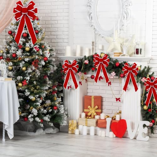 Fvviia 2 Pack Red Christmas Bows Outdoor Decorations 12x20in Velvet Wreath Bow with Glitter Edges - Holiday Decor for Home & Garden