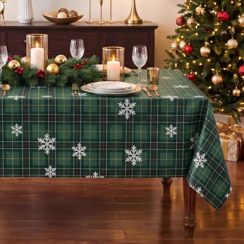 Romanstile Christmas Plaid Vinyl Tablecloth 54 x 108 Rectangular, Green