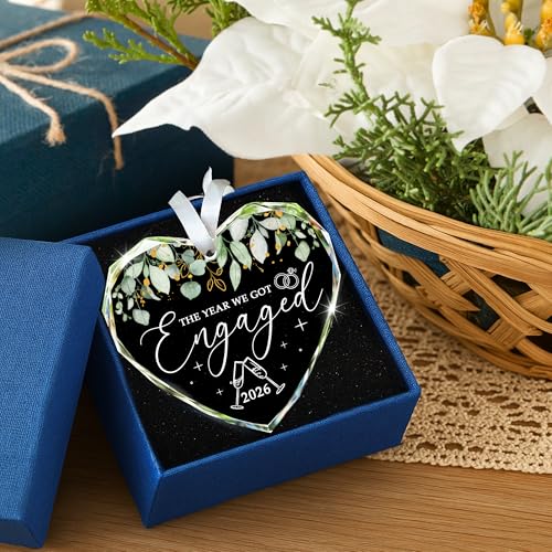 2026 Engagement Heart Glass Ornament - Keepsake Gift for Couples