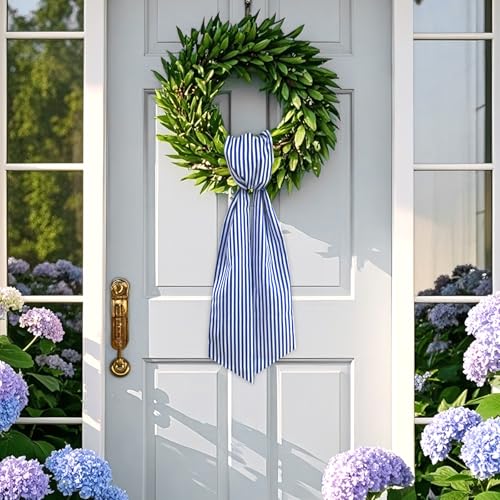 Blue and White Striped Wreath Sash for Front Door 59 x 5.1 Inch