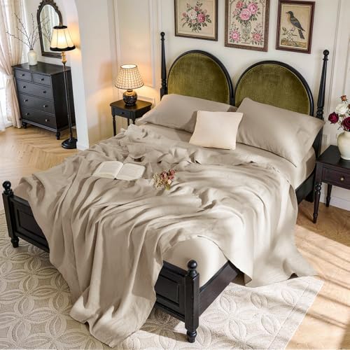 100% French Linen King Sheet Set - Natural Cooling Bedding 4-Piece