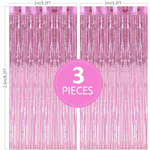 Pink Foil Fringe Curtain Backdrop (3-Pack) - 3.3 x 9.9 ft Tinsel Streamers