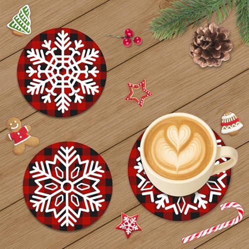 Britimes Snowflake Christmas Coasters, Set of 6 Ceramic Stone with Cork Base and Holder - Snowflake Variation