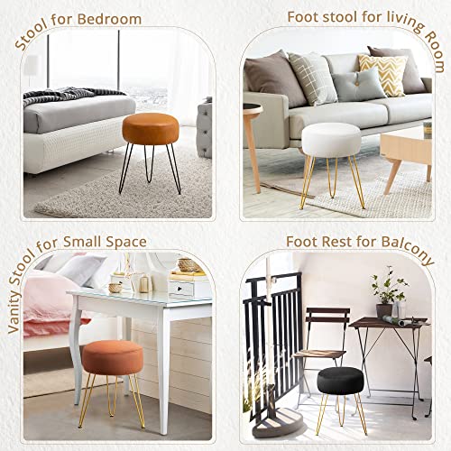 Round Velvet Vanity Stool with Gold Metal Legs, 18-Inch Footrest Ottoman