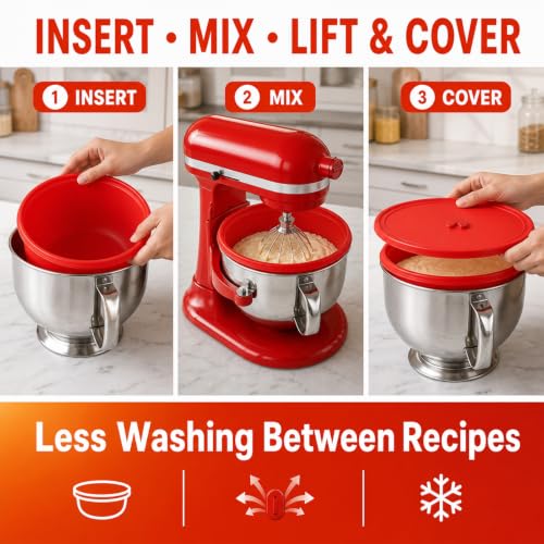 2-Pack Silicone Mixer Bowl Liners with Vented Lids for 5qt and 7qt Bowls