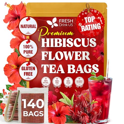Natural Hibiscus Herbal Tea Bags 140 Count Pure Dried Flower Infusion