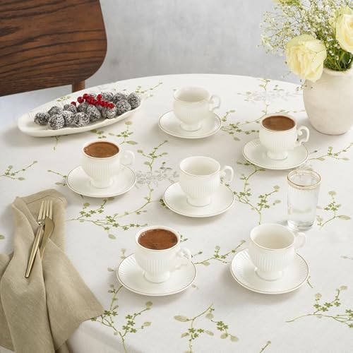 KARACA Malta 12-Piece Porcelain Espresso & Turkish Coffee Cup Set with Gold Trim - 6 People