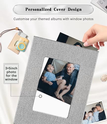 Linen 4x6 Photo Album with Window Cover - Holds 100 Photos, Gray