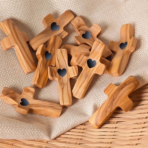 Natural Olive Wood Pocket Cross, Comfort Clinging Cross for Prayer