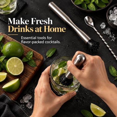 LEGERM Cocktail Muddler Set Short & Long Handle - 3 Piece Mojito Bar Tools