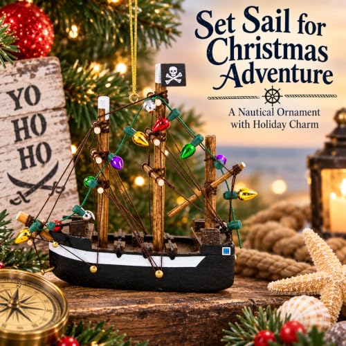 Wowser 3.75-Inch Pirate Ship Christmas Ornament with Mini Lights