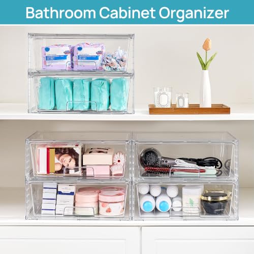 Clear Stackable Storage Drawers 2 Pack Large Plastic Bins for Closet and Pantry