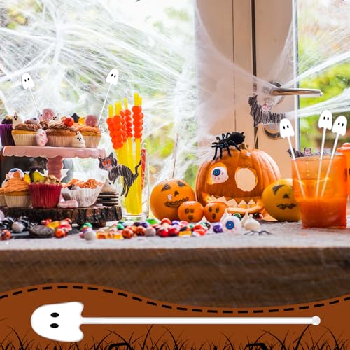 Halloween Ghost Cocktail Swizzle Sticks - 30 Pack Reusable Party Picks