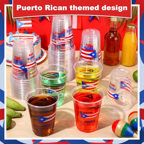 50 Pcs Puerto Rico Disposable Plastic Cups 12 oz Red White Blue Flag Party Supplies