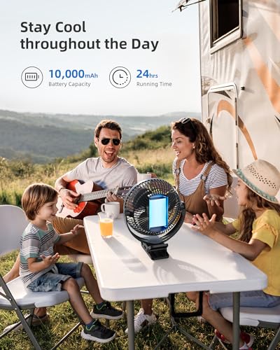 Koonie 8-Inch Rechargeable Clip-On Fan with 10000mAh Battery & 4 Speeds