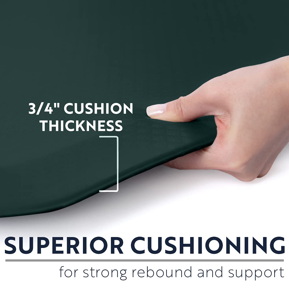 KANGAROO Anti Fatigue Mats for Kitchen Floor, 58x20, Reduce Foot, Knee, Back Pressure, 3/4 Inch Thick Cushioned Ergonomic Mat, Waterproof Comfort Rug for Under Sink, Standing Desk, Stores, HunterGreen