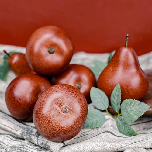 6 Pcs Artificial Brown Pears - Lifelike Faux Fruit for Home Decor