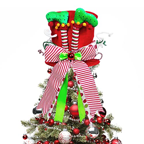 Lordaeron Red Velvet Christmas Tree Topper Hat with Elf Legs & Bowknot