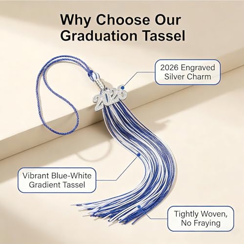 2026 Graduation Tassel with Gold Year Charm - Blue and White Cap Accessory