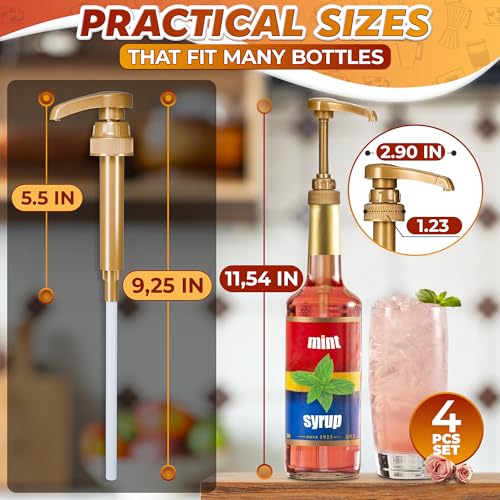 Coffee Syrup Dispenser Pump 4-Pack for 750ml (25.4 oz) Bottles - 0.3 oz Press