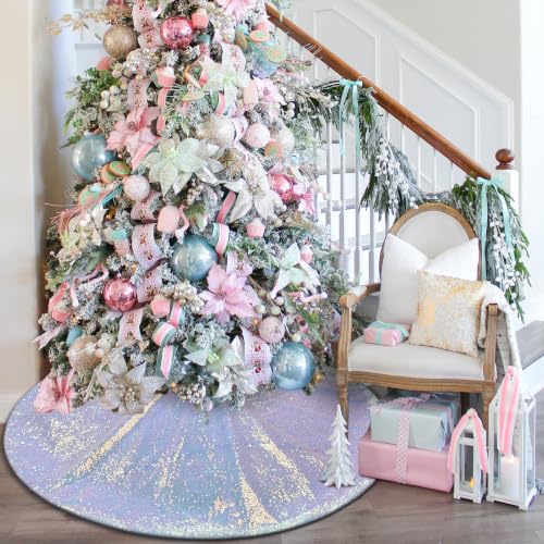 Ivarunner Iridescent White 48 Inch Christmas Tree Skirt Sparkly Sequin Xmas Decor