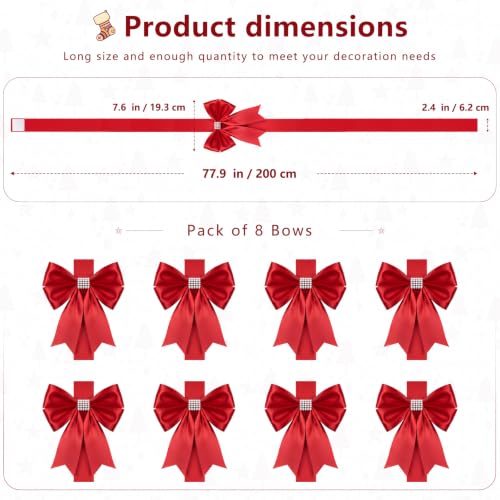 PUFFLD 8 Pcs Red Christmas Cabinet Ribbon Bows 77.9in - Satin