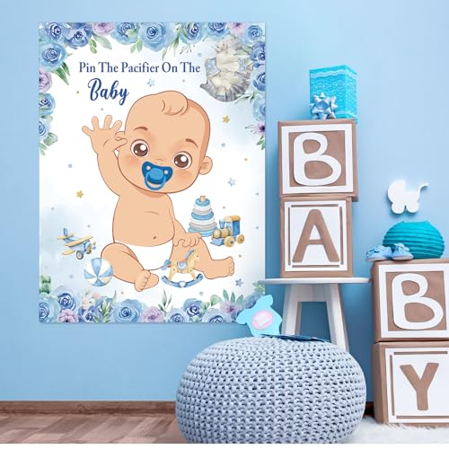 Pin the Pacifier Baby Shower Game - Blue Elephant Theme Party Activity