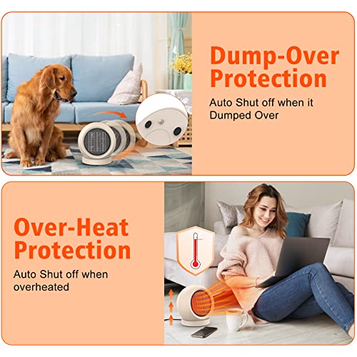 Portable PTC Ceramic Space Heater for Desktop, Bedroom and Office, Light Brown