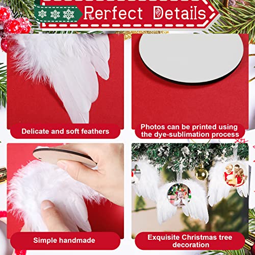 Amyhill 72 Pcs Christmas Angel Wings Sublimation Ornaments, Round Style - 36 Wings + 36 Blank Ornaments