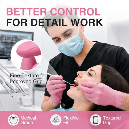 Pink Nitrile Exam Gloves - 4 Mil Powder-Free & Latex-Free Disposable