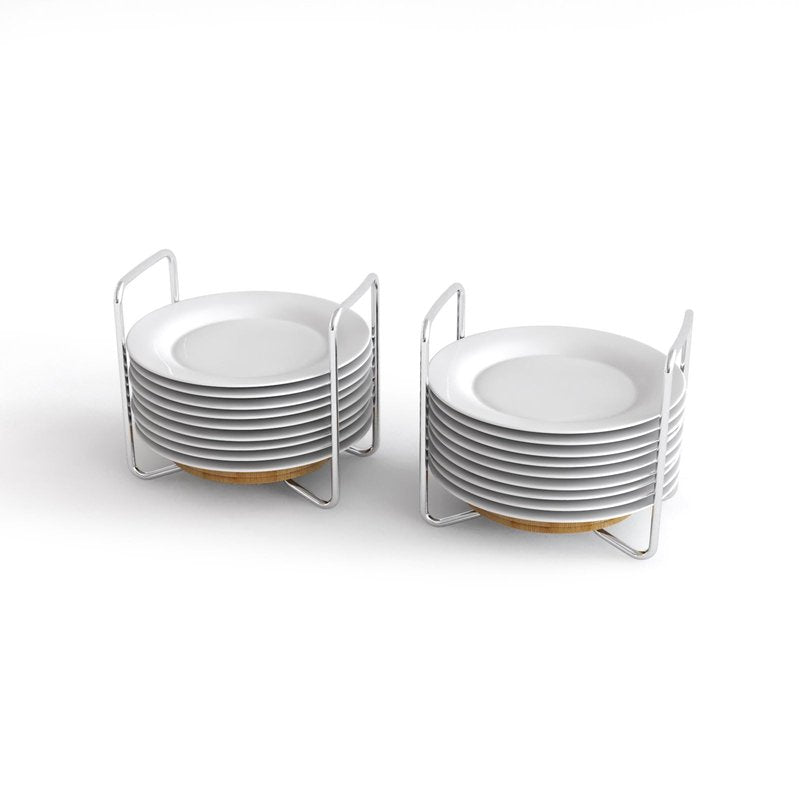 Dish Rack for Kitchen Countertop Organizer - Bamboo Plate Organizer for Cabinet Space Saver, Adjustable Stainless Steel 304 Plate and Bowl Holder with Portable Handle for Drawer Cupboard Shelf RV