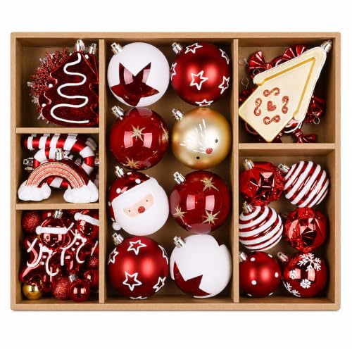 Christmas Ornament Set 80pcs Red White Gold Decorations with Variation of Red & Gold & White