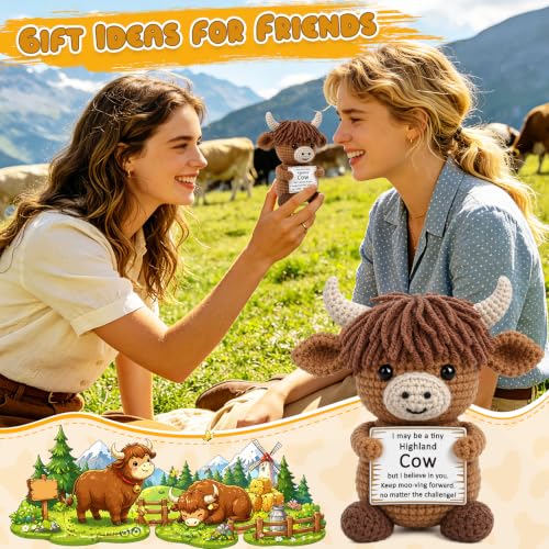 Crochet Highland Cow Encouragement Gift with Positive Message Card