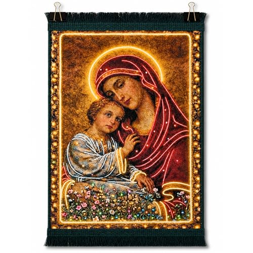 PACORIA 12x16 Mary and Jesus Wall Tapestry Rug – Premium 1 cm Thick Orthodox Christian Art
