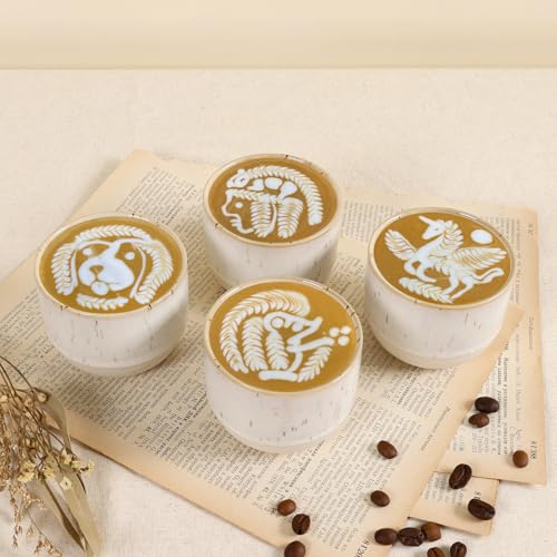 ZEBERBO Speckled Off-White Ceramic Espresso Cups Set of 4, 2.54 oz Double Walled Demitasse Mugs for Nespresso & Espresso Machines