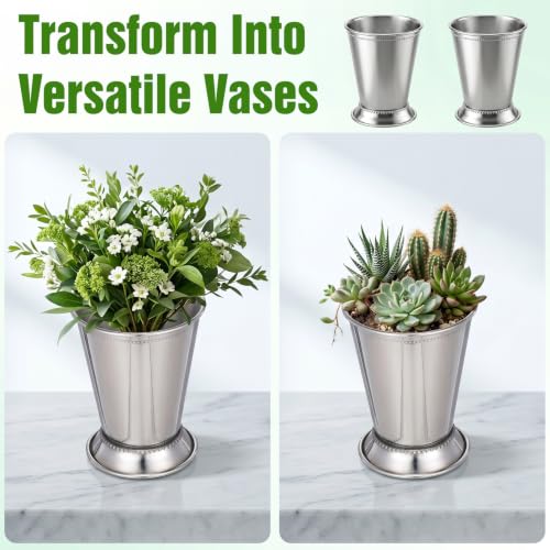 Set of 2 Stainless Steel Mint Julep Cups 12oz Cocktail Glasses with Straws