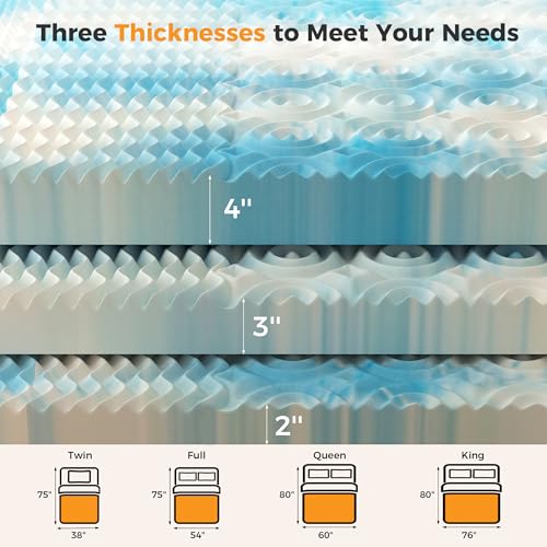 3-Inch Twin Size Memory Foam Mattress Topper with 5-Zone Cooling Gel