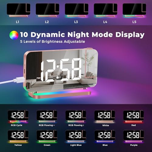 Digital Projection Alarm Clock with RGB Night Light and USB C Charging Port