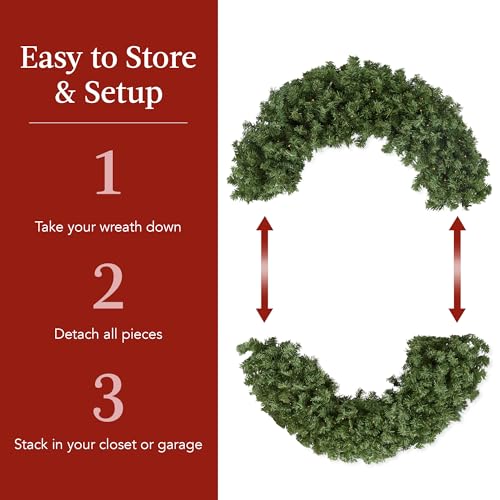 48in Artificial Pre-Lit Fir Christmas Wreath with Red Bow & 250 LED Lights - Green Spruce