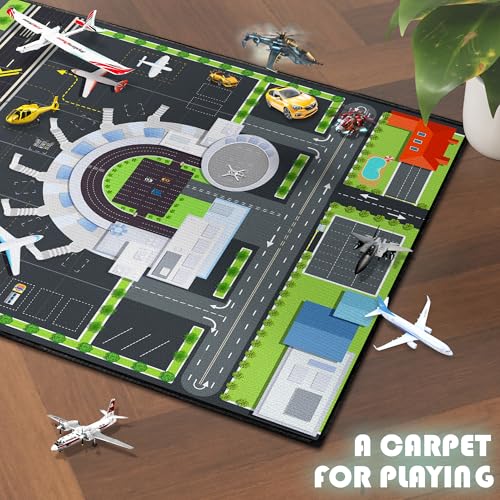 Airport Play Rug for Kids - 39x59 Inch Non-Slip Airplane City Traffic Mat