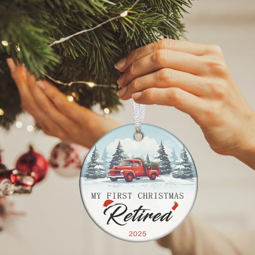 qiyeyeye My First Christmas Retirement Ornament 2025 – Double-Sided Ceramic Gift Boxed