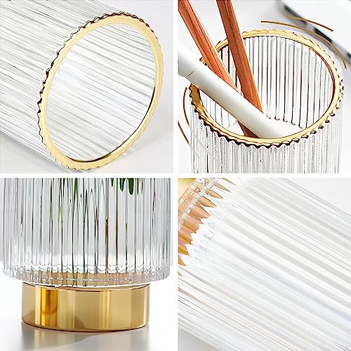 DASITON Clear Glass Makeup Brush Holder Organizer Vintage Striped Vase L