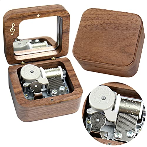 Vintage Walnut Wooden Music Box - Grandfather Clock Tune Hand-Crank
