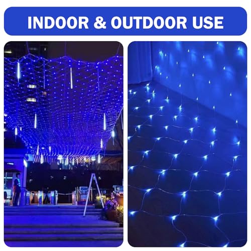 HeKation 9.8' x 6.6' Blue 200 LED Net Mesh String Lights, 8 Modes Waterproof