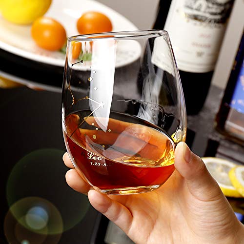 Leo Zodiac Wine Glass - Stemless Crystal Gift for Leo (July 23-Aug 22) Women