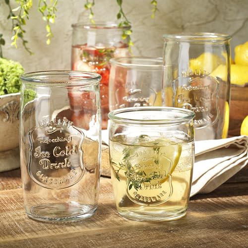 Glaver's 8-Piece Vintage Ice Cold Glass Set 20oz & 13oz Highball & Whiskey Glasses