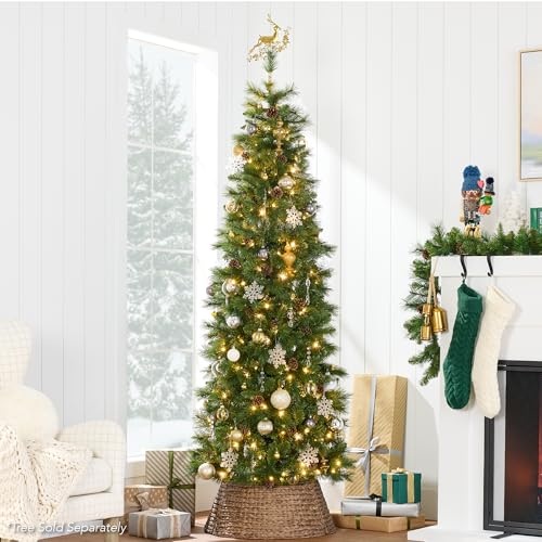 42-Inch Woven Hyacinth Christmas Tree Collar - 4-Piece Rattan Tree Skirt